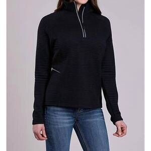 NEW ROPER womens outwear poly ribbed pullover 3/4 zip jacket in black
